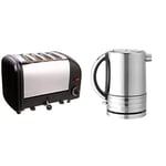 Dualit Classic 4 Slice Vario Toaster | Stainless Steel, Hand Built in The UK | Black, 40344 & 72926 Architect Kettle | 1.5 Litre 2.3 KW Stainless Steel Kettle With Grey Trim