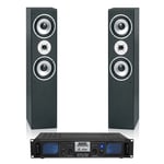 2x Skytronic Black 6.5" Hi-Fi Speakers + Amplifier + Cables Cinema System 700W