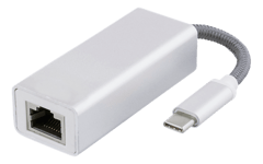 DELTACO USB-C nätverksadapter, Gigabit, RJ45 , silver