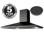SIA CHL90BL 90cm Black Chimney Cooker Hood Kitchen Extractor And Carbon Filter