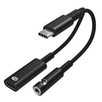 INF USB-C-sovitin 3,5 mm:n kuulokkeille ja USB-C-laturille Musta