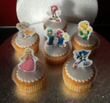 MARIO BROS  SONIC x25 Fairy Cup Cake Edible Toppers DiY Stand UPS  Wafer card