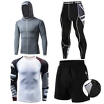 Mens Sport Running Set Flower Arm Compression T-Shirt + Pants Long Sleeves Fitness Workout Zipper Hoodies Clothes Gym Yoga Suits,dark gray,XXL