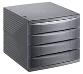 Rotho Boîte à tiroirs/bureau Quadra à 4 tiroirs, plastique (PS), sans BPA, noire, (36,5 x 28,0 x 25,0 cm)