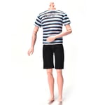 Striped Shirt Suit For Ken Doll Barbie Cloth Black Short Pants F