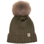 HUTTEliHUT WARMY hat knit wool fold up w/alpaca pompom – green olive - 2-6år