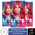 Schwarzkopf LIVE 2-in-1 Colour + Lift Permanent Hair Dye Deep Coral L77, 3pk