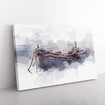Stranded Boat In The Mist In Abstract Modern Art Canvas Wall Art Print Ready to Hang, Framed Picture for Living Room Bedroom Home Office Décor, 76x50 cm (30x20 Inch)