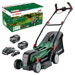 Bosch Home and Garden Cordless Lawnmower UniversalRotak 2x18V-37-550 (up to 500 m2 with 2 x 4.0 Ah Batteries; 18 Volt System; Cutting Width: 37 cm; 2 x 18V 4.0 Ah Batteries and Charger)