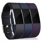 Klokkerem til Fitbit Charge 2, 3-pakning (S) Svart/blå/lilla