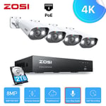 ZOSI 4K CCTV POE 8MP IP Security 4 Camera System 2TB 8CH NVR 2 Way Audio Outdoor