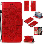 Portefeuille Coque Pour Huawei P40 Lite/Nova 6 Se Smartphone Magnétique Pu Cuir Etui Rabat Avec Fente Pour Carte Et Dragonne Mandala Fleur Motif - Rouge