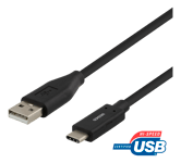 DELTACO USB-C - USB-A-kaapeli, 2m, 3A, USB 2.0, musta