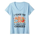 Womens I Teach the smartest cookies Funny teacher back to school V-Neck T-Shirt