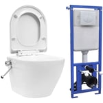 Maisonchic - Toilette murale wc à poser Pack wc complet sans rebord et réservoir caché Céramique Blanc 48421