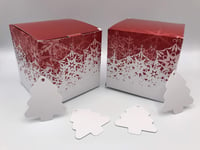 10cm x 10cm x 10cm Christmas Card Gift Box Red and White with Snowflakes x 25 - Perfect for Christmas Presents or Secret Santa, Decorative Gift Tags Included