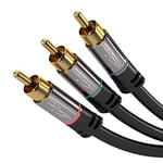 KabelDirekt – 5m – RCA/phono AV cable, 3 to 3 RCA/phono, audio/video (coax, RCA/phono male/male cinch plugs, stereo audio and composite video, for amps/Hi-Fis and home cinema/Blu-ray/receivers, black)