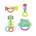 INFANTINO Baby's 1st Teethe and Play Music Set - Baby Essentials 4 Piece Gift Set, Instrument Themed teethers and rattles for Sensory Stimulation and Motor Development, BPA Free