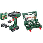 Bosch Cordless Combi Drill AdvancedImpact 18 (1x Battery, 18 Volt System, in Carrying Case) & 91pc. V-Line Titanium Drill and Screwdriver Bit Set (for Wood, Masonary and Metal)
