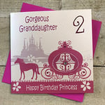 White Cotton Cards "Gorgeous Granddaughter 2 Happy Birthday Princess Carrosse de Princesse 2 ND Carte d'anniversaire, Blanc