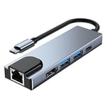 Tech-Protect V3-Hub Adaptateur 5 en 1 - Adaptateur USB-C avec 4K HDMI, 2X USB, USB-C, LAN RJ45 | pour Ordinateurs Portables avec Port USB Type-C | Gris