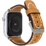 VENTA® Bracelet de rechange en cuir véritable pour Apple Watch 1/2 / 3/4 / 5 compatible avec Apple Watch (42-44 mm/sable beige / VA3-V9) + kit d'adaptateurs argent