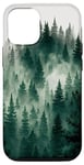 iPhone 15 Green Forest Fog Pine Trees Nature Art Case