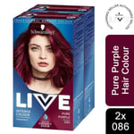 2x Schwarzkopf Live Intense Permenant Colour Pure Purple 086 with Vibrancy Serum