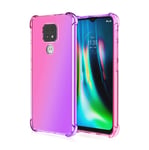 HAOTIAN Case for Motorola Moto E7 Plus/Moto G9 Play Case, Gradient Color Ultra-Slim Crystal Clear Anti Smudge Silicone Soft Shockproof TPU + Reinforced Corners Protection Phone Cover (Pink/Purple)