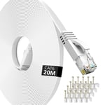 Jazzy 20m Cat6 Ethernet Cable,Cat6 Gigabit Lan Network RJ45 High-Speed Patch Cord Flat Design 1Gbps for 250Mhz/s UTP for Console, PS3, PS4, PS5, Switch, Router, Modem, Patch Panel, PC