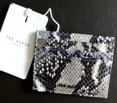 New TED BAKER Grey / Black Leather CARD HOLDER Faux Snakeskin Cardholder