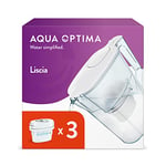 Aqua Optima Liscia Water Filter Jug & 3 x 30 Day Evolve+ Filter Cartridges, 2.5 Litre Capacity, for Reduction of Microplastics, Chlorine, Limescale and Impurities, White (Packaging may vary)