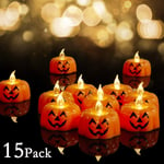 Battery Tealights Pumpkin Operated Candles :15pcs Powered Realistic OrangeTea Lights Flameless LED Lights Fake Electric Mini Bright Small for Halloween Christmas Outdoor Home Theme Parties Decor