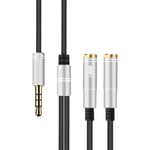 YGMO JJS ATR 2-in-1 3.5mm Male to Double 3.5mm Female TPE High-elastic Audio Cable Splitter, Cable Length: 32cm(Black) (Color : Silver)