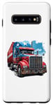 Coque pour Galaxy S10+ Camion conducteur patriotique drapeau USA rouge blanc et bleu camions fourgon