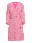 Rinnamd Print Wrap Dress Kort Klänning Pink Modström