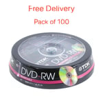 100 x TDK Blank DVD-RW Disc 4x 120min 4.7GB Video/Data Re-Writable