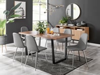 Kylo Large Brown Wood Effect Dining Table & 6 Corona Silver Leg Faux Leather Chairs