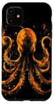 Coque pour iPhone 11 Kraken doré, une pieuvre aux tentacules de calmar géants