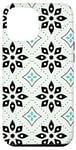 Coque pour iPhone 12 Pro Max Green Mint Black Dotted Flower Moroccan Mosaic Tile Patterns