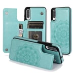 Samsung A40 Case Wallet for Women Flip Leather Cover Phone Case Purse with Card Holder Money Slot Galaxy A40 Shockproof Case Flower Embossed Thin Back Cover Girly Small Phone Pouch Mint Green