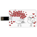 32G USB Flash Drives Credit Card Shape Valentine Memory Stick Bank Card Style Lover Goats Bunch of Heart Bouquet Valentines Honeymoon Wedding Caricature Graphic,Red White Waterproof Pen Thumb Lovely J