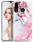 Imikoko Phone Case for Huawei P30 Lite, P30 Lite Case Glossy Marble Flower Slim Anti-Scratch Shockproof Cover Flexible Clear TPU Bumper Soft Case for Huawei P30 Lite 6.15"- White Pink