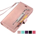ZCDAYE Wallet Case for iPhone 7 Plus/iPhone 8 Plus,Premium PU Leather [Magnetic Closure][Card Slots][Kickstand][Zipper Pocket] Handbag Soft TPU Flip Cover Case for iPhone 7 Plus/8 Plus - Rose Gold