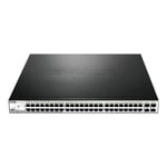 D-LINK D-Link DGS 1210-52MP - Commutateur intelligent 48 x 10/100/1000 (PoE) + 4 combo Gigabit de bureau, Montable sur rack PoE (370 W)