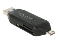 DeLOCK Micro USB OTG-kortläsare + USB 3.0 A hane - Kortläsare (MS, MMC, SD, microSD, SDHC, SDXC) - USB 2.0/USB 3.0