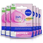 6x Nivea Soft Rose Caring Long Lasting Moisture Lip Balm 4.8g