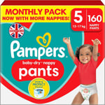 Pampers Baby-Dry Nappy Pants, Size 5 (12 - 17Kg) 160 Nappies, MONTHLY SAVING PAC