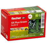 fischer 567813 Expansion SX Plus Green 6 x 30 S, Box with 45 Sustainable dowels and Matching Screws, Optimal Hold, Solid, aerated Concrete, Perforated Bricks and Much, Greenline, 6x30 mit Schraube