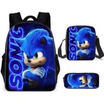 SONIC ryggsäck Sonic grundskola ryggsäck 3-delad anime tecknad film ryggsäck axelväska pennväska Style D three-piece